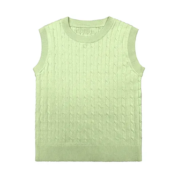 crew neck cable knit sleeveless vest green