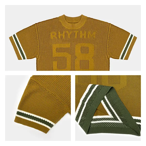 relaxed varsity knit jersey tee with striped trims knitting details