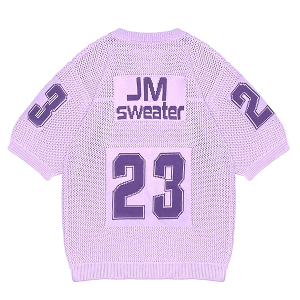 varsity numeral drop shoulder knit jersey tee purple
