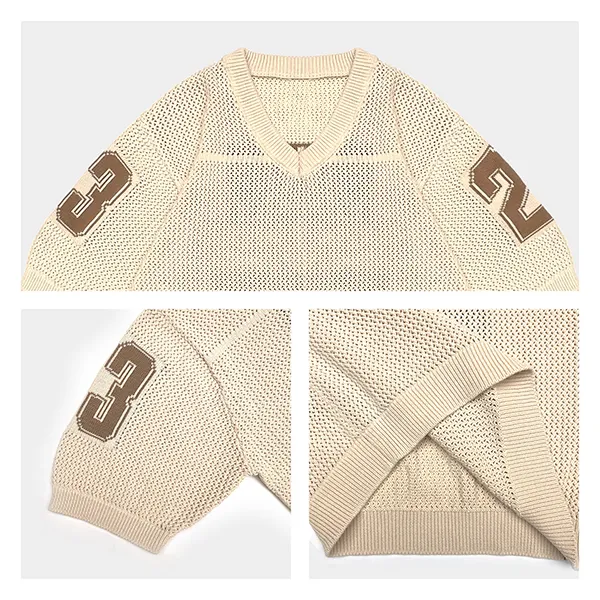 varsity numeral drop shoulder knit jersey tee knitting details