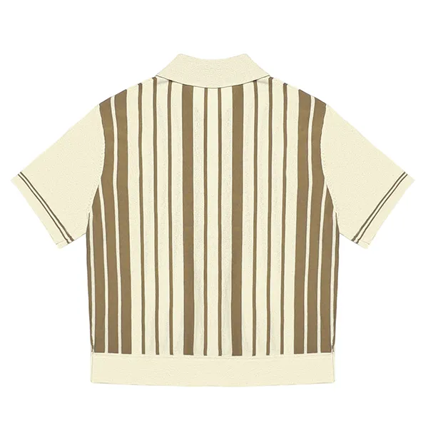 short sleeve vertical stripe zip knit polo back
