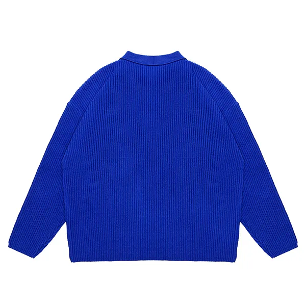 relaxed ribbed knit polo with script embroidery back