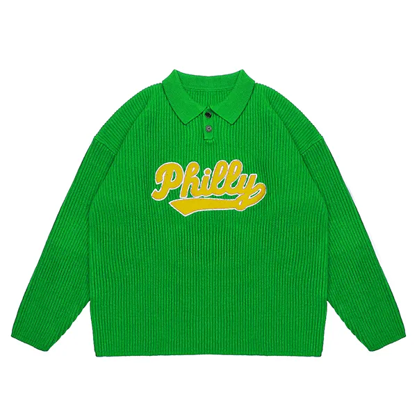 relaxed ribbed knit polo with script embroidery green