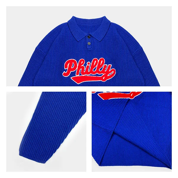 relaxed ribbed knit polo with script embroidery knitting details