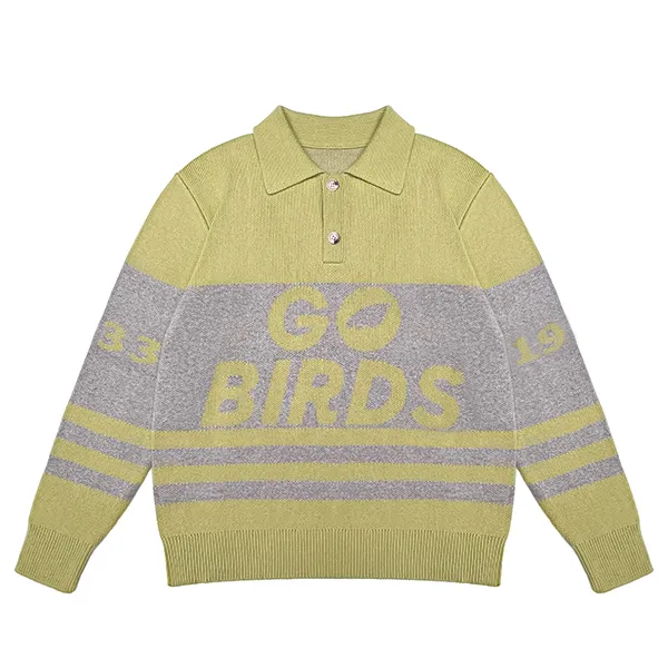 varsity jacquard knit polo with ribbed cuffs yellow