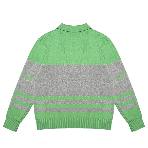 varsity jacquard knit polo with ribbed cuffs back