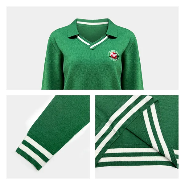 v neck varsity knit pullover with emblem patch knitting details