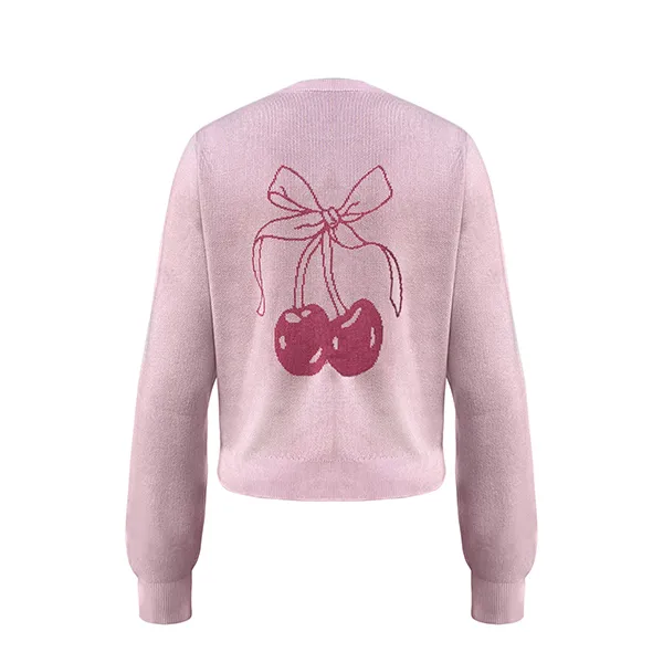 crew neck cherry embroidered knit cardigan back