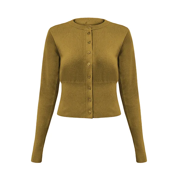 yellow cropped fine knit button cardigan