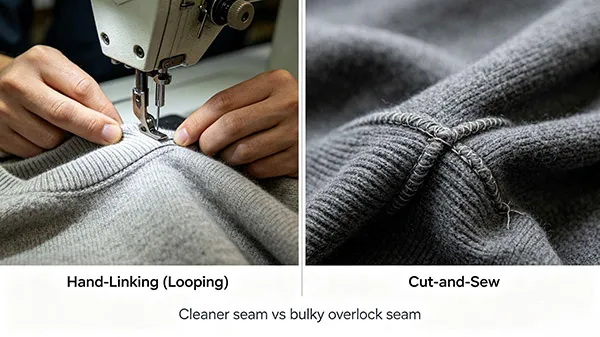Comparison between hand-linking sweater seams and cut-and-sew overlock seams