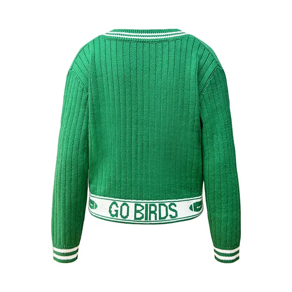 cropped v-neck cable pointelle pullover back