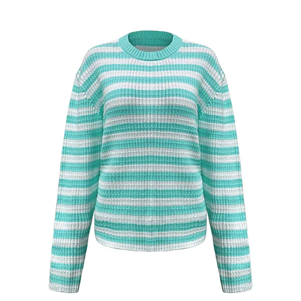 blue relaxed striped ribbed crew neck knit pullover