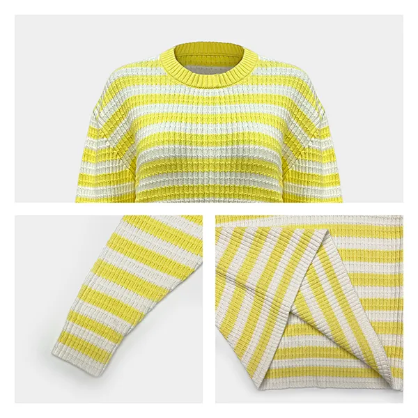 relaxed striped ribbed crew neck knit pullover knitting details