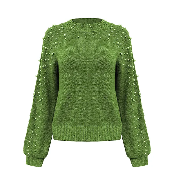 green pearl embellished knit pullover