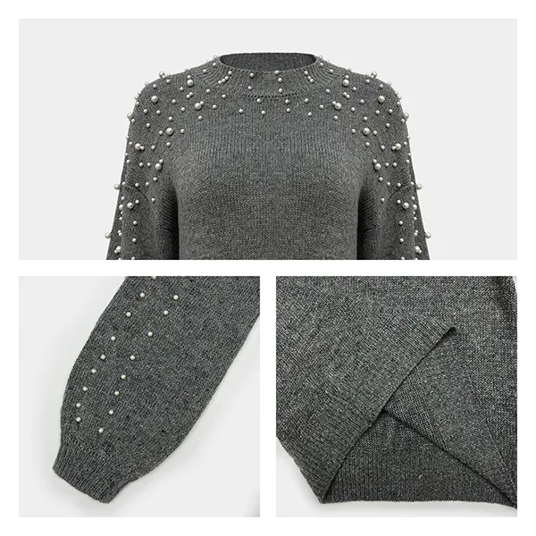 pearl embellished knit pullover knitting details
