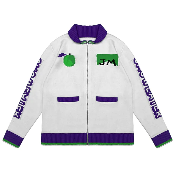 purple relaxed full zip knit jacket with pockets