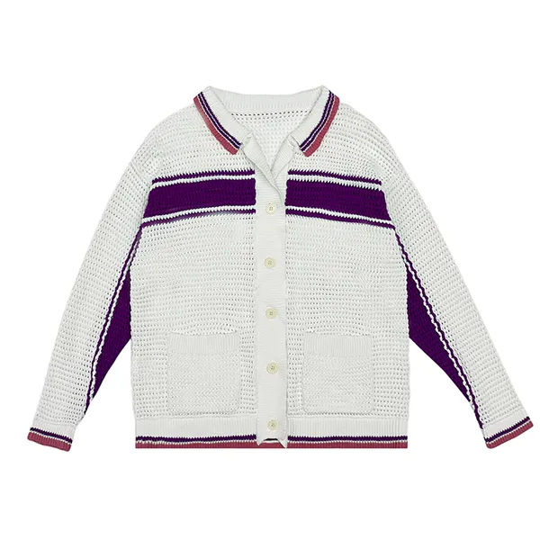 purple relaxed collared knit cardigan with pockets