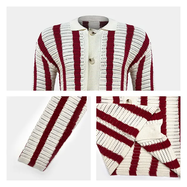 pointelle vertical stripe knit jacket with buttons knitting details