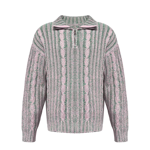 pink half zip cable knit drop shoulder polo