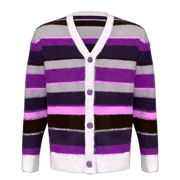 purple vintage striped fuzzy v-neck knit jacket