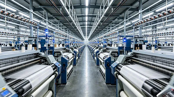 Automated flat-bed knitting machine operational floor in a professional custom knitwear factory