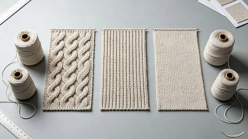 Comparison of heavy gauge cable knit and fine gauge yarn density in flat-bed sweater manufacturing