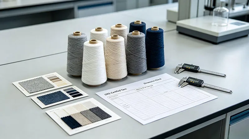 GRS certified recycled yarn cones and quality inspection for custom knitwear