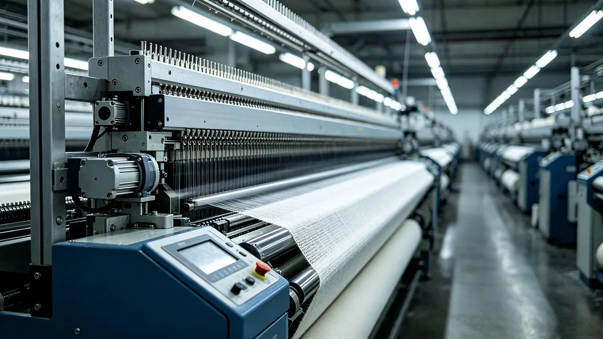 Modern computerized flat knitting machines operating 247 on bulk sweater production lines at JM Sweater factory floor