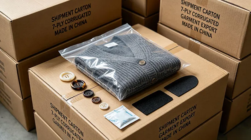 Export packaging for cardigans with 7-ply cartons and accessories