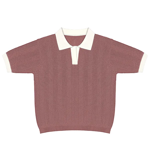 herringbone textured short sleeve knit polo red