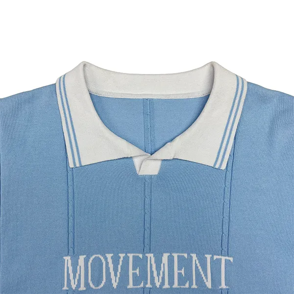oversized knit polo with embroidered text collar details