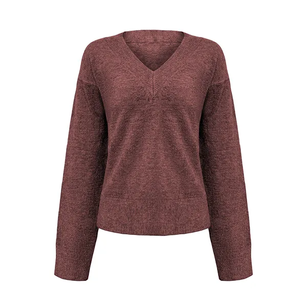 v-neck drop shoulder ribbed knit pullover red