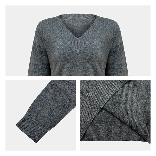 v-neck drop shoulder ribbed knit pullover knitting details