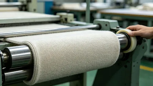 Knitwear factory brushing machine controlling nap height and pile density to meet CPSC flammability standards