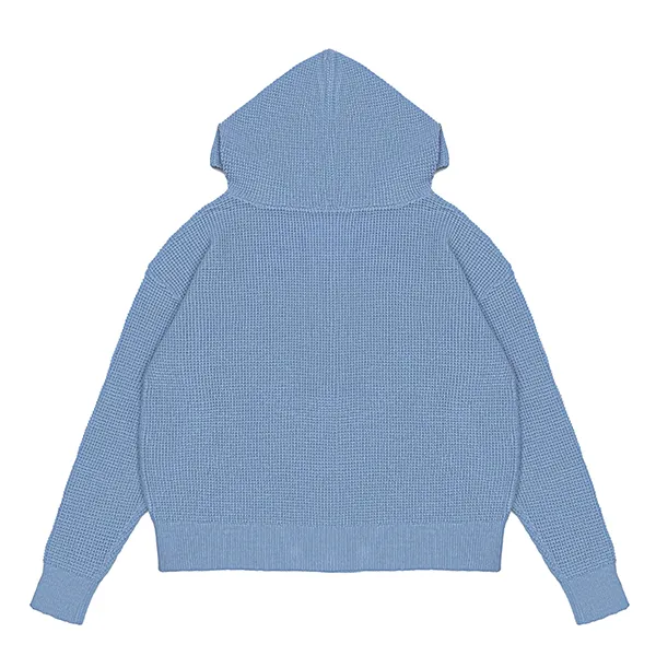 full zip waffle knit hoodie with raglan sleeves back