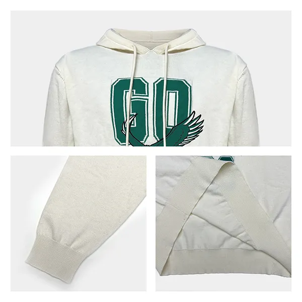varsity football graphic pullover hoodie knitting details