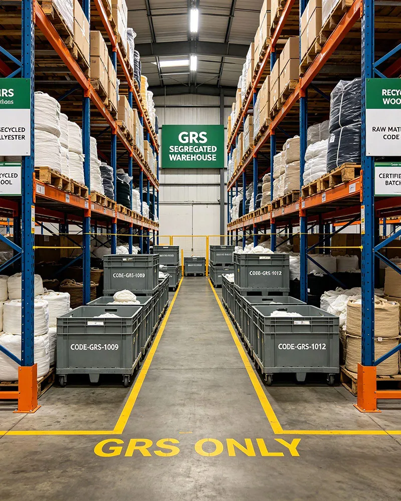 GRS recycled yarn warehouse physical segregation storage