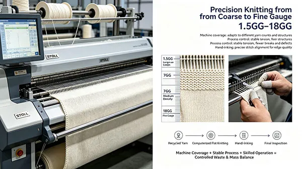 STOLL computerized flat knitting machine weaving recycled knitwear