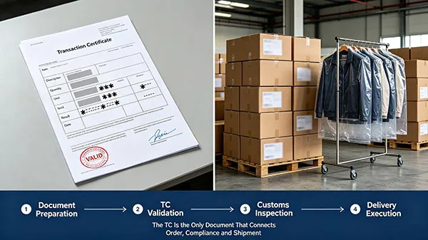 GRS Transaction Certificate TC documentation for recycled sweater shipment