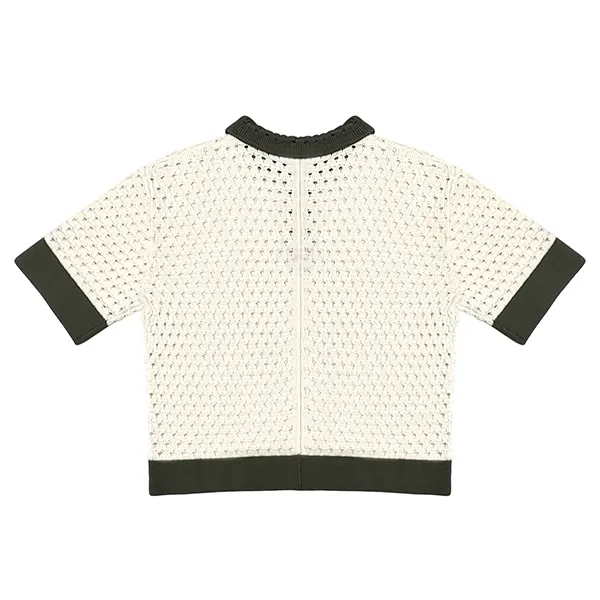 short sleeve pointelle knit polo shirt with contrast trim back