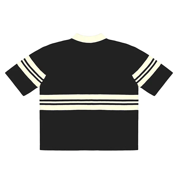 short sleeve stripe rugby polo shirt with contrast collar back
