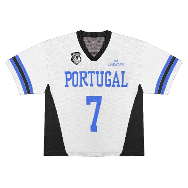 white short sleeve v-neck soccer jersey graphic knit pullover