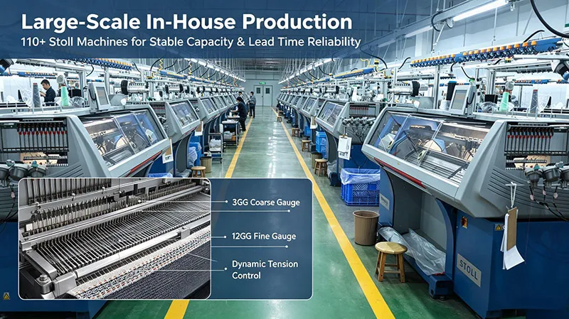 german stoll computerized flat knitting machine factory floor