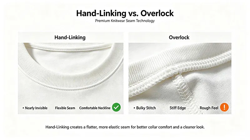 hand linking knitwear neckline seam vs overlock stitching