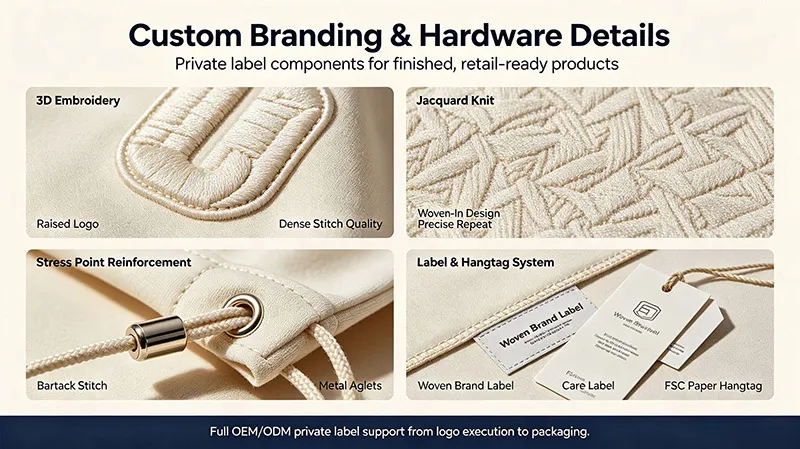 custom logo embroidered knit hoodie private label details
