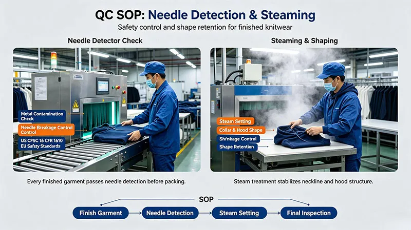 conveyor needle detector qc inspection knitwear factory