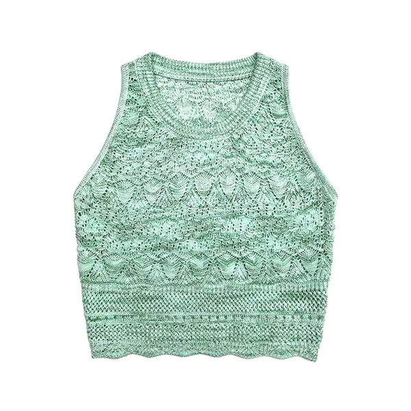 green space dye pointelle knit tank top with scalloped wave hem