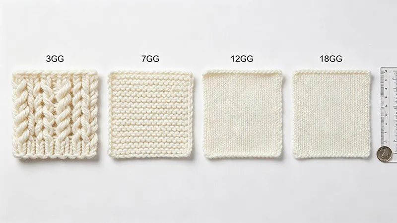 3gg 7gg 12gg 18gg knitwear swatch comparison