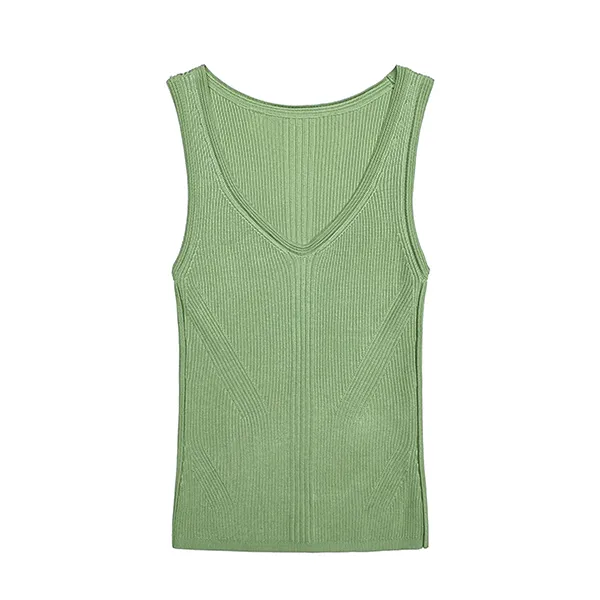 green sleeveless v-neck ribbed knit tank top slim fit cami