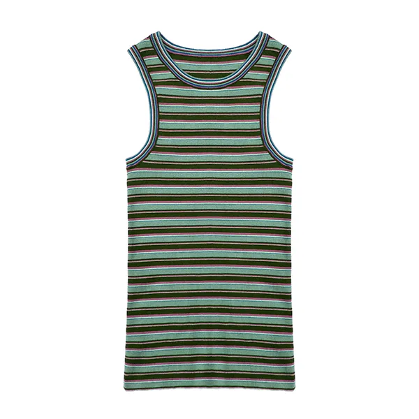 green sleeveless striped racerback ribbed knit tank top